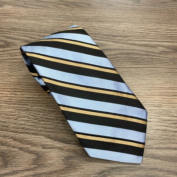 Ike Behar Blue, Black & Tan Stripe Silk Tie - Picture 1 of 4